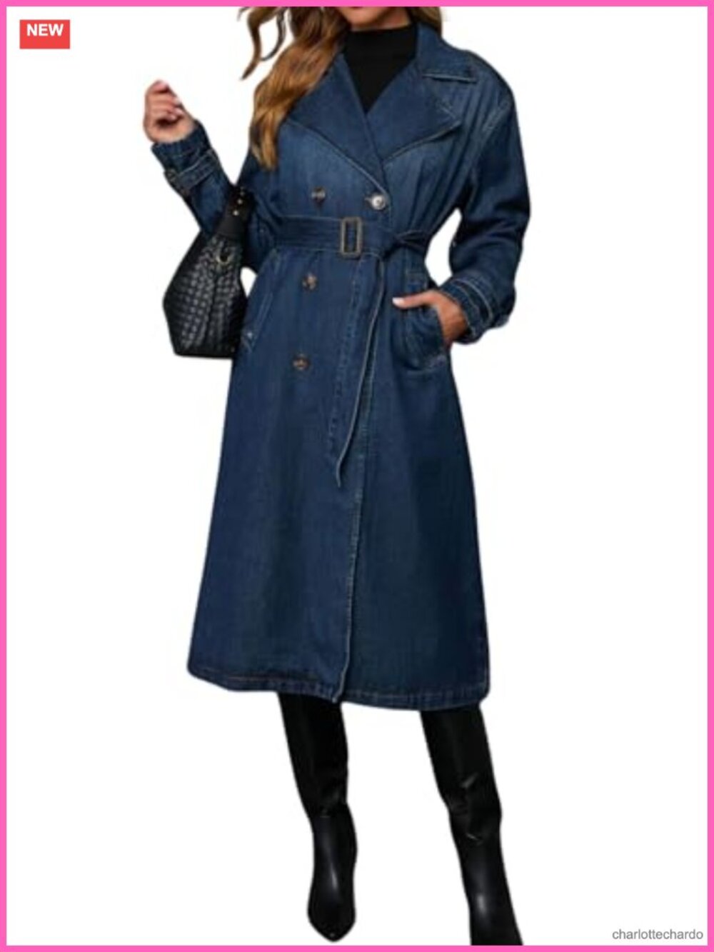 Vintage Double Breasted Denim Jacket Trench Coat with Belt
